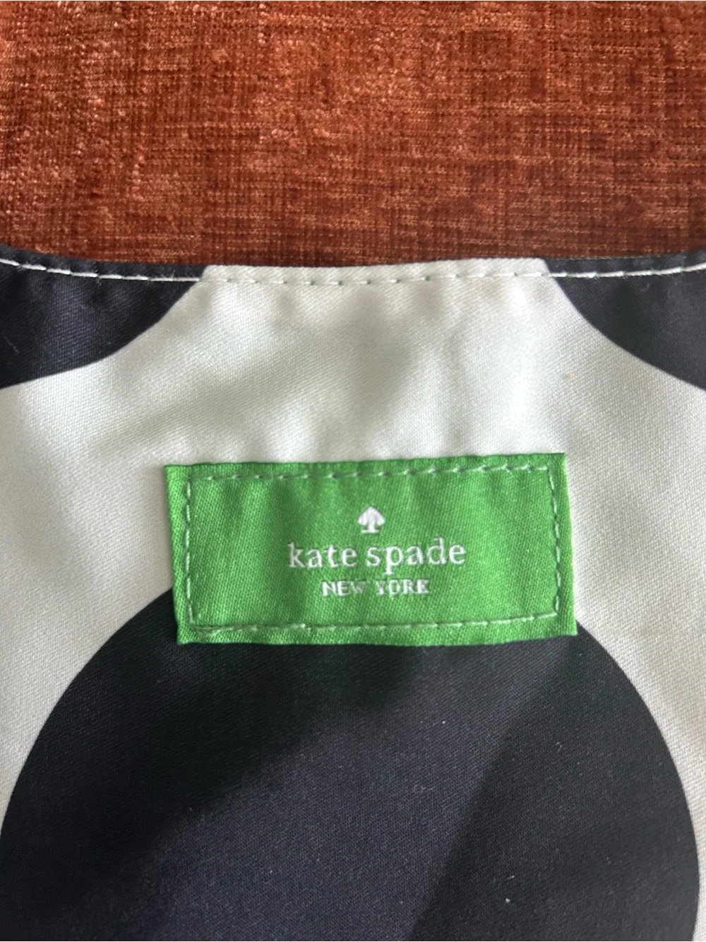 kate spade Black and White Polka Dot Tote with Green Interior